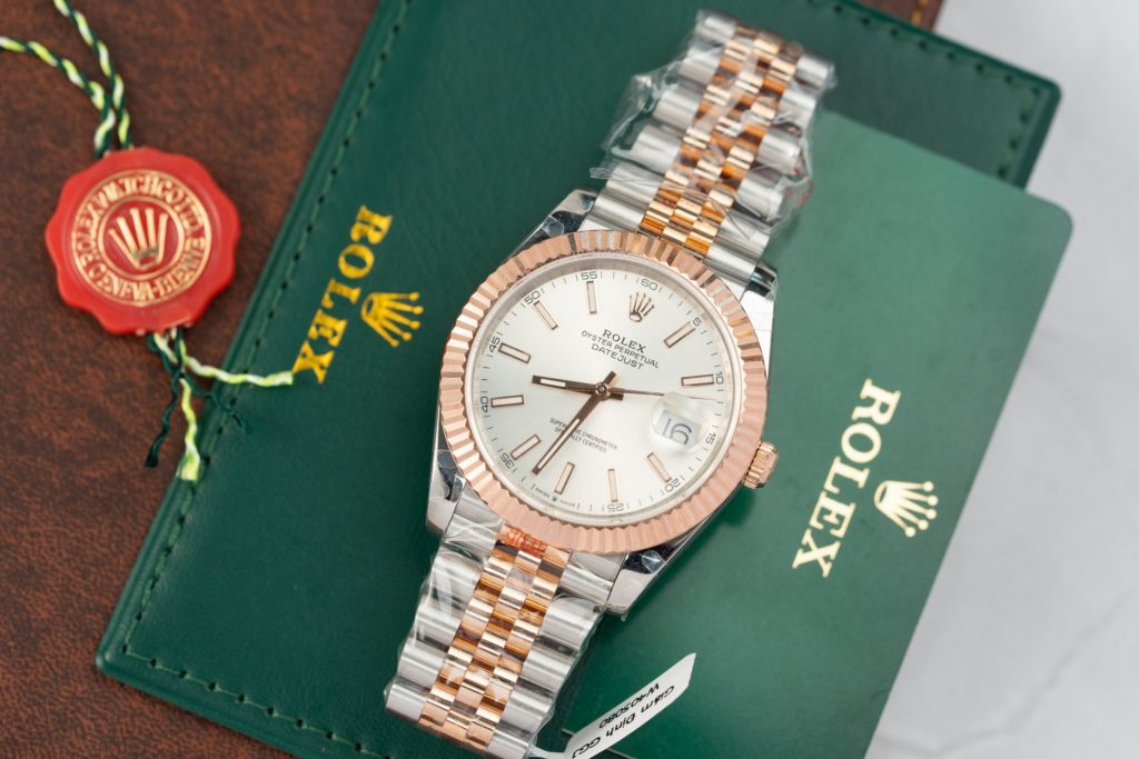 Đồng Hồ Rolex Phủ Vàng Thật DateJust Cọc Số Dạ Quang Xưởng GM 41mm (1)
