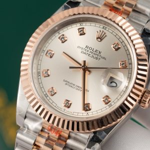 Đồng Hồ Rolex Phủ Vàng Thật DateJust Cọc Số Dạ Quang Xưởng GM 41mm (11)