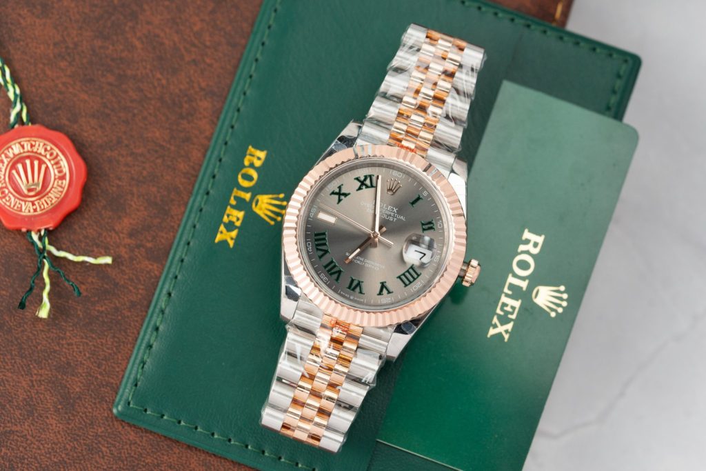 Đồng Hồ Rolex Phủ Vàng Thật Mặt Số Wimbledon Datejust Xưởng GM 41mm (1)
