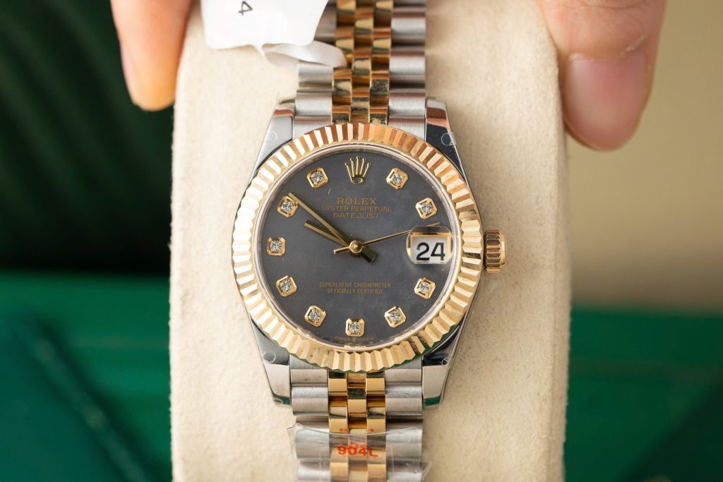 Đồng Hồ Rolex Phủ Vàng Thật Mặt Xà Cừ Tím Chế Tác Hong Kong 31mm (1)