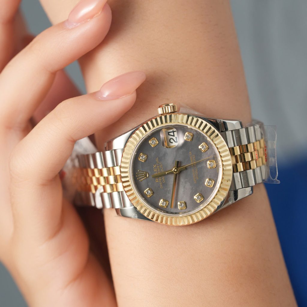 Đồng Hồ Rolex Phủ Vàng Thật Mặt Xà Cừ Tím Chế Tác Hong Kong 31mm (1)
