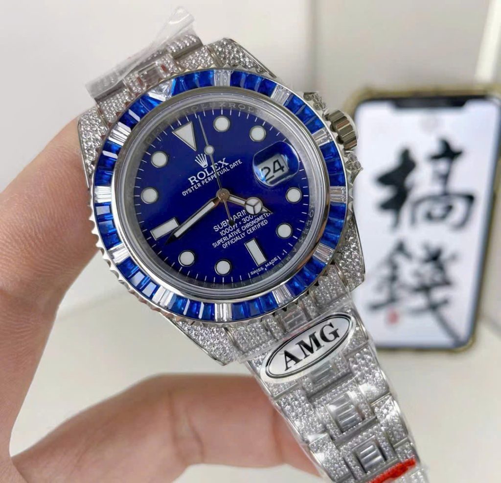 Đồng Hồ Rolex Submariner Chế Tác Full Đá Máy Thụy Sỹ Xưởng AMG 40mm (6)
