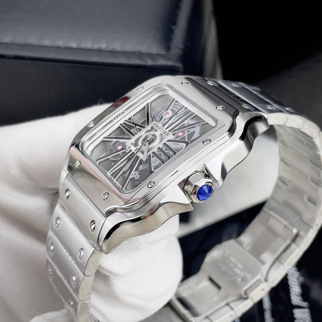 Đồng Hồ Cartier Fake Máy Nhật Pin Mặt Đen Dây Kim Loại Nam 40mm (6)