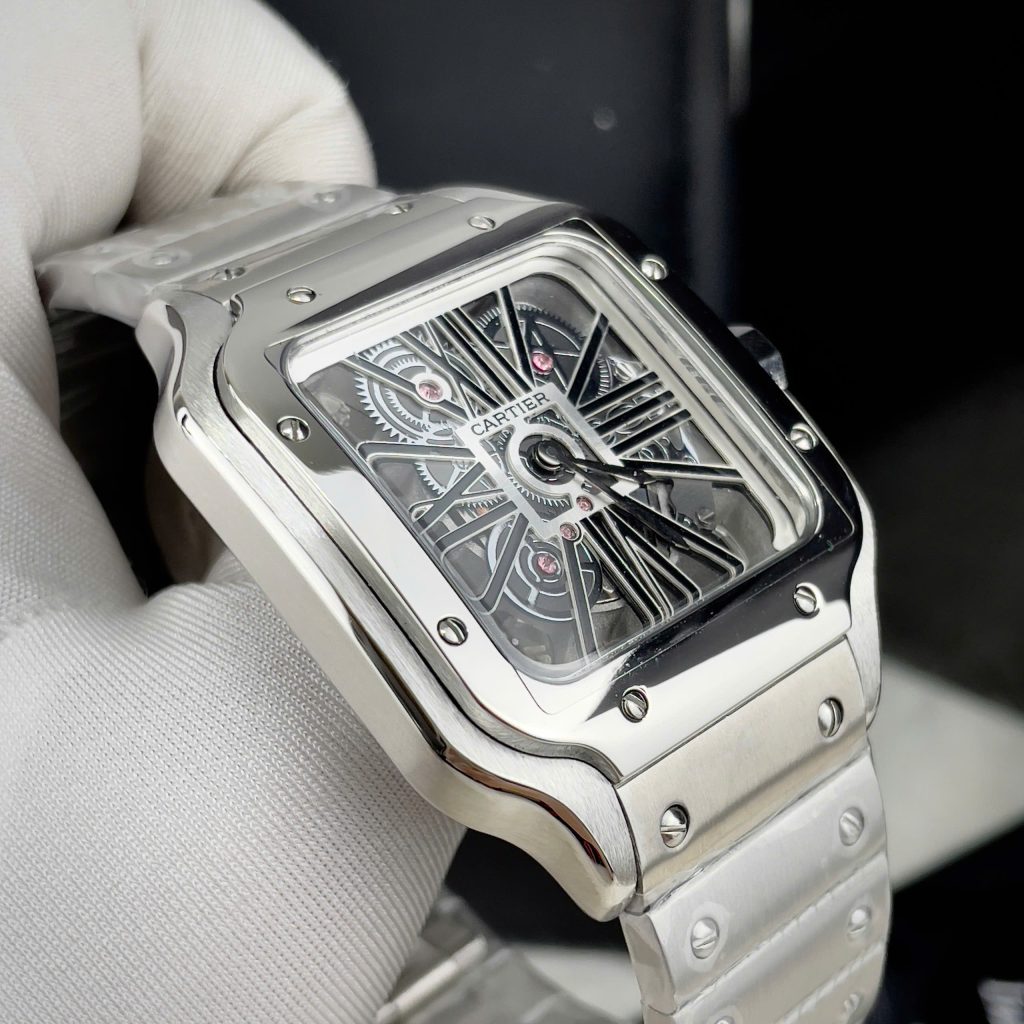 Đồng Hồ Cartier Fake Máy Nhật Pin Mặt Đen Dây Kim Loại Nam 40mm (6)