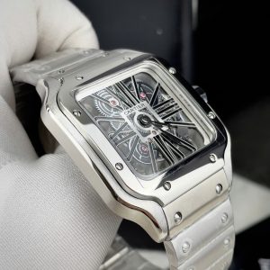 Đồng Hồ Cartier Fake Máy Nhật Pin Mặt Đen Dây Kim Loại Nam 40mm (6)