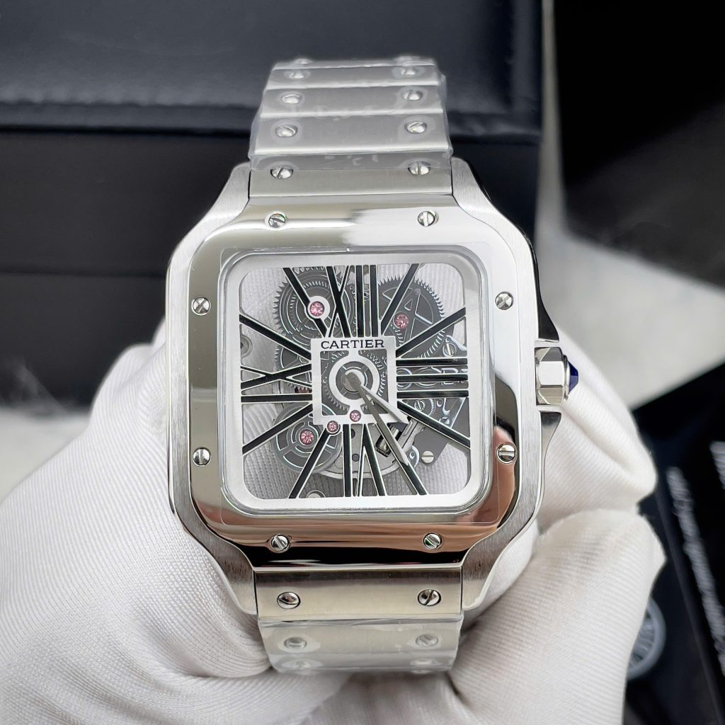 Đồng Hồ Cartier Fake Máy Nhật Pin Mặt Đen Dây Kim Loại Nam 40mm (6)