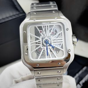 Đồng Hồ Cartier Fake Máy Nhật Pin Mặt Trắng Dây Kim Loại Nam 40mm (1)