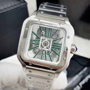 Đồng Hồ Cartier Fake Máy Nhật Pin Mặt Xanh Dây Kim Loại Nam 40mm (2)