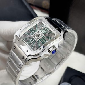 Đồng Hồ Cartier Fake Máy Nhật Pin Mặt Xanh Dây Kim Loại Nam 40mm (2)