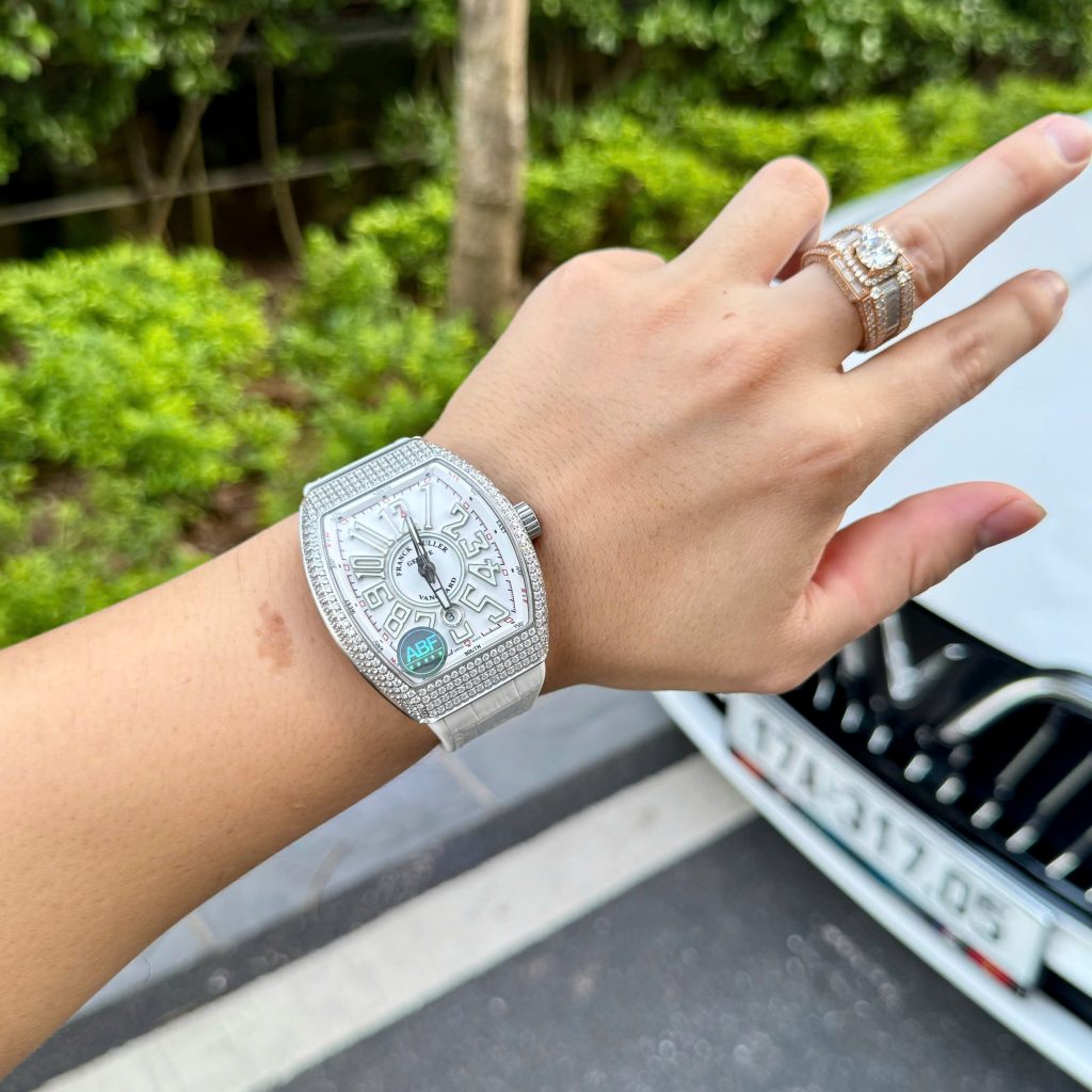 Đồng Hồ Franck Muller V45 Nam Màu Trắng Đính Đá Replica Xưởng ABF 45mm (5)