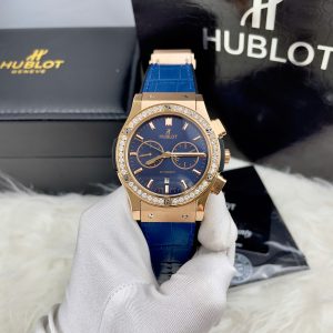 Đồng Hồ Hublot Chronograph Máy Cơ Nhật Đính Đá Màu Xanh Nam 42mm (5)