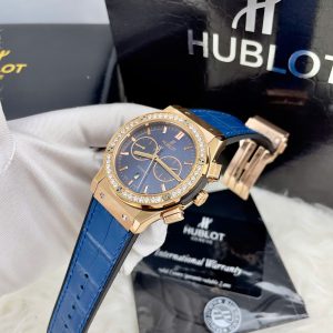 Đồng Hồ Hublot Chronograph Máy Cơ Nhật Đính Đá Màu Xanh Nam 42mm (5)