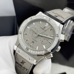 Đồng Hồ Hublot Fake Cao Cấp Máy Cơ Nhật Màu Xám Đính Đá 42mm (5)