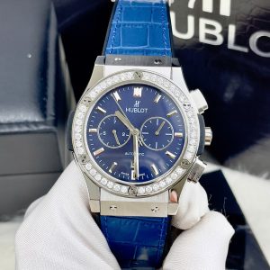 Đồng Hồ Hublot Fake Cao Cấp Máy Cơ Nhật Màu Xanh Đính Đá 42mm (4)