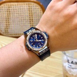 Đồng Hồ Hublot Màu Xanh Dương Big Bang One Click Đính Đá Replica 39mm (9)