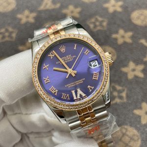 Đồng Hồ Nữ Rolex Fake Máy Cơ Nhật DateJust Mặt Số Màu Tím 31mm (1)