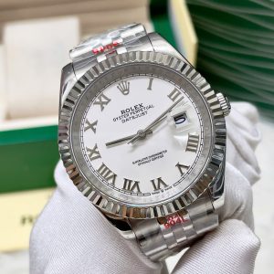 Đồng Hồ Rolex DateJust Fake Máy Cơ Nhật Mặt Trắng Số La Mã 38-41mm (3)
