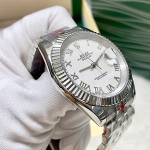 Đồng Hồ Rolex DateJust Fake Máy Cơ Nhật Mặt Trắng Số La Mã 38-41mm (3)