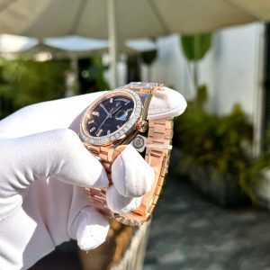 Đồng Hồ Rolex Day-Date Mặt Nâu Phủ Vàng 18K Đính Moissanite Baguette 40mm (2)