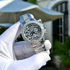Đồng Hồ Rolex Daytona Mắt Hổ Đính Full Đá Moissanite Chế Tác 40mm (1)