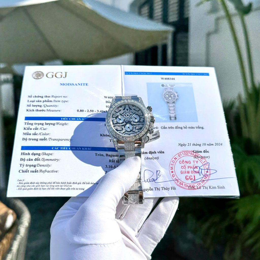 Đồng Hồ Rolex Daytona Mắt Hổ Đính Full Đá Moissanite Chế Tác 40mm (1)