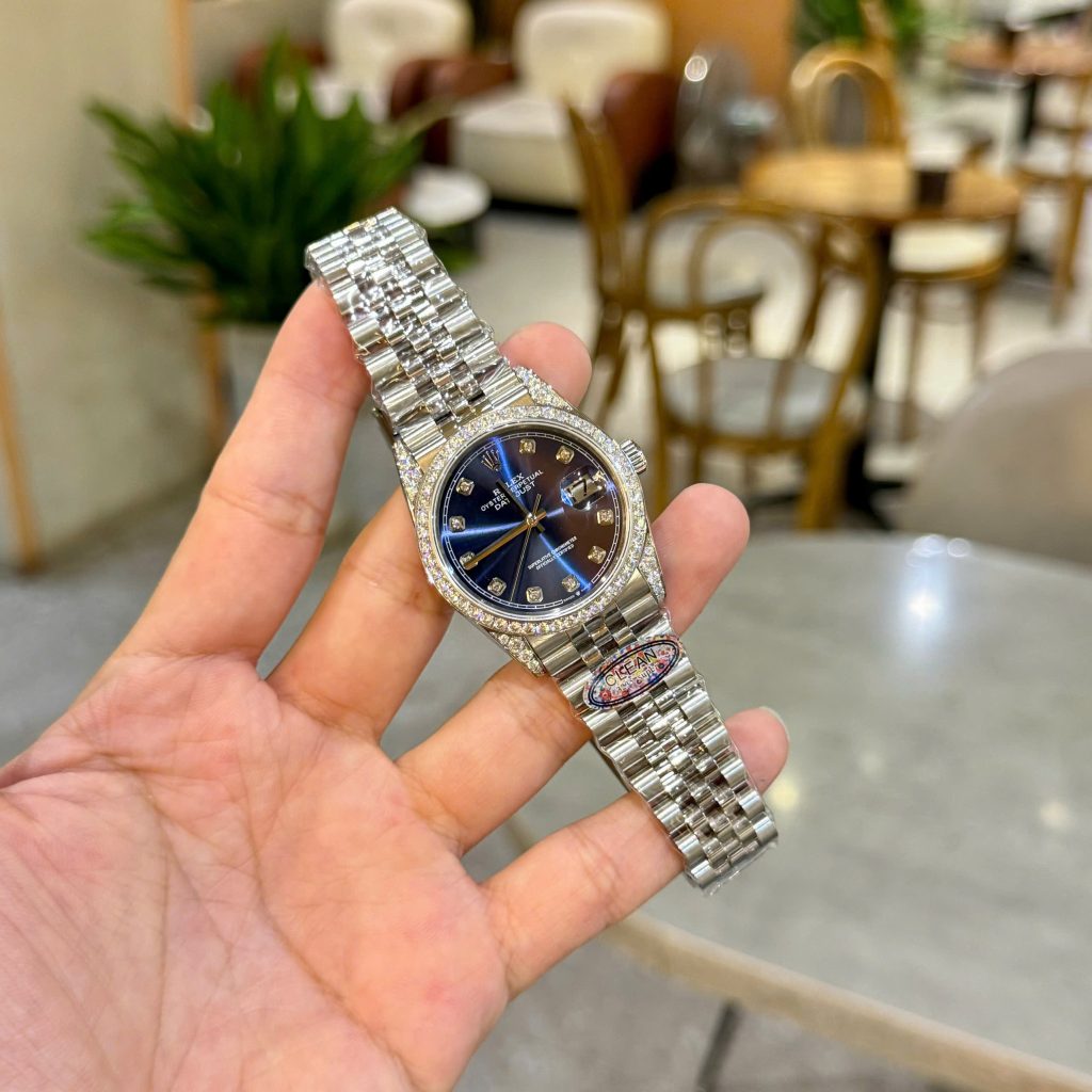 Đồng Hồ Rolex Đính Đá Moissanite DateJust 126234 Mặt Màu Xanh 36mm (6)
