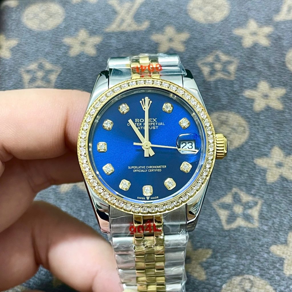 Đồng Hồ Rolex Fake Giá Rẻ Máy Pin Mặt Số Xanh Dương DateJust 31mm (7)