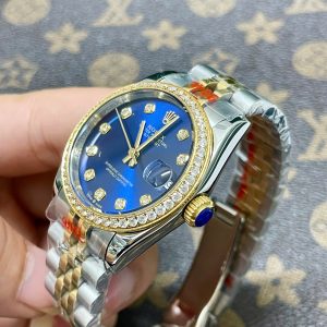 Đồng Hồ Rolex Fake Giá Rẻ Máy Pin Mặt Số Xanh Dương DateJust 31mm (7)