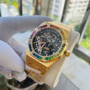 Đồng Hồ Audemars Piguet Fake Máy Cơ Nhật Royal Oak Skeleton Rainbow 41mm (8)