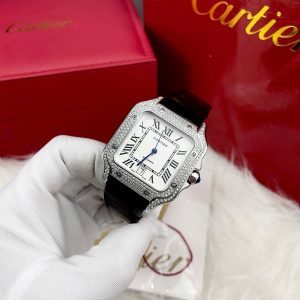 Đồng Hồ Cartier Automatic Nam Đính Đá Dây Da Fake Nhật 40mm (1)