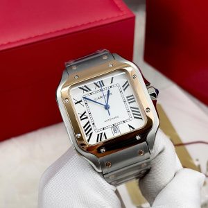 Đồng Hồ Cartier Santos Fake Cao Cấp Demi Vàng Hồng Máy Cơ Nhật 40mm (4)