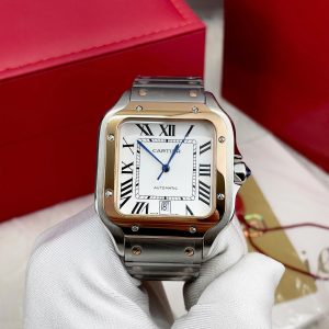 Đồng Hồ Cartier Santos Fake Cao Cấp Demi Vàng Hồng Máy Cơ Nhật 40mm (4)