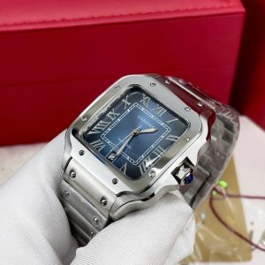 Đồng Hồ Cartier Santos Fake Cao Cấp Mặt Xanh Máy Cơ Nhật 40mm (7)