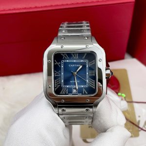 Đồng Hồ Cartier Santos Fake Cao Cấp Mặt Xanh Máy Cơ Nhật 40mm (7)