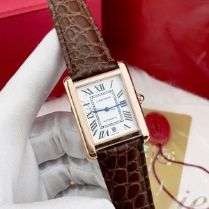 Đồng Hồ Cartier Tank Fake Máy Cơ Nhật Nam Dây Da Màu Nâu 40mm (4)