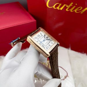 Đồng Hồ Cartier Tank Fake Máy Cơ Nhật Nam Dây Da Màu Nâu 40mm (4)