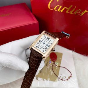 Đồng Hồ Cartier Tank Fake Máy Cơ Nhật Nam Dây Da Màu Nâu 40mm (4)