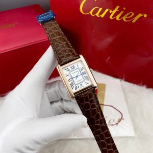 Đồng Hồ Cartier Tank Fake Máy Cơ Nhật Nam Dây Da Màu Nâu 40mm (4)