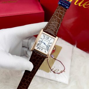 Đồng Hồ Cartier Tank Fake Máy Cơ Nhật Nam Dây Da Màu Nâu 40mm (4)