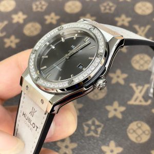 Đồng Hồ Hublot Nam Đính Đá Fake Máy Cơ Nhật Màu Xám Lông Chuột 38-42mm (3)