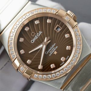 Đồng Hồ Omega Constellation Fake Cao Cấp Mặt Chocolate Đính Đá Máy Thụy Sỹ (7)