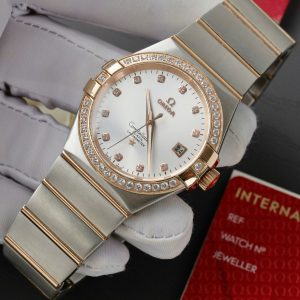 Đồng Hồ Omega Constellation Fake Cao Cấp Mặt Trắng Đính Đá Máy Thụy Sỹ (2)