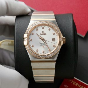 Đồng Hồ Omega Constellation Fake Cao Cấp Mặt Trắng Đính Đá Máy Thụy Sỹ (2)