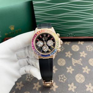 Đồng Hồ Rolex Daytona Rainbow Fake Nhật Dây Cao Su Màu Đen 40mm (2)