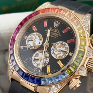 Đồng Hồ Rolex Daytona Rainbow Fake Nhật Dây Cao Su Màu Đen 40mm (2)