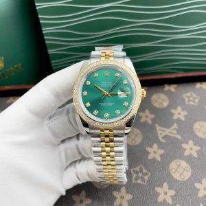 Đồng Hồ Rolex Máy Nhật Mặt Số Xanh Bạc Hà Đính Đá DateJust 36-41mm (1)