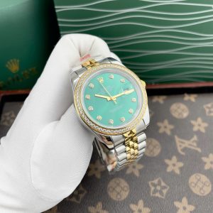 Đồng Hồ Rolex Máy Nhật Mặt Số Xanh Bạc Hà Đính Đá DateJust 36-41mm (1)