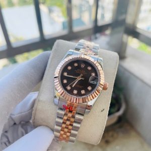 Đồng Hồ Rolex Nữ Dây Kim Loại Fake Máy Nhật DateJust Mặt Nâu 31mm (1)