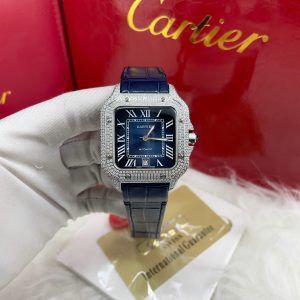 Đồng Hồ Cartier Automatic Nam Đính Đá Máy Cơ Màu Xanh Dương Fake Nhật 40mm (1)