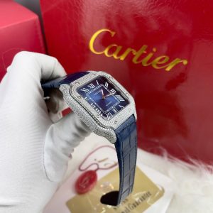 Đồng Hồ Cartier Automatic Nam Đính Đá Máy Cơ Màu Xanh Dương Fake Nhật 40mm (1)